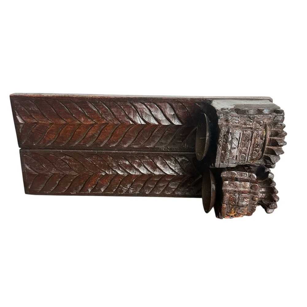 Antique Artisan Candle Holder 16 Inch English Oak Wood Pillars Stained Ferns‎